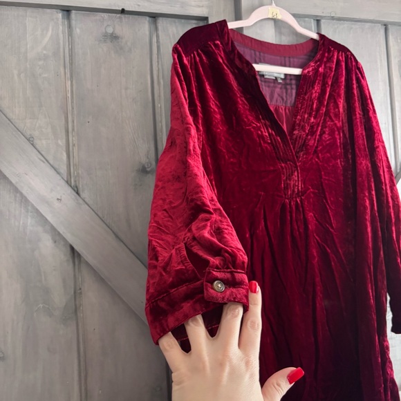 Anthropologie Deep Red Cranberry Velvet Shirt Dress‎ Size M - Picture 3 of 8